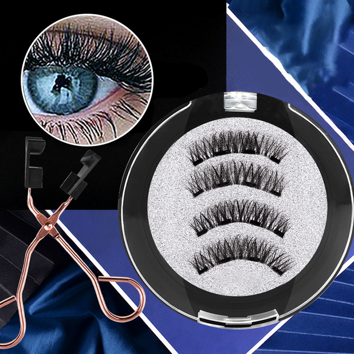 "Magnetiskt ögonfransset med böjare i rostfritt stål, enkelt att applicera och återanvända för en felfri ögonmakeup."
