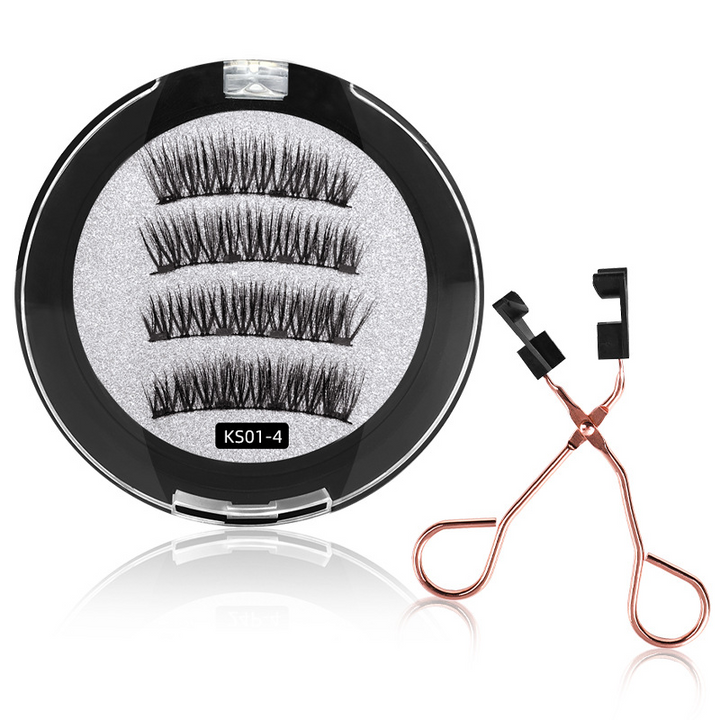"Magnetiskt ögonfransset med böjare i rostfritt stål, enkelt att applicera och återanvända för en felfri ögonmakeup."