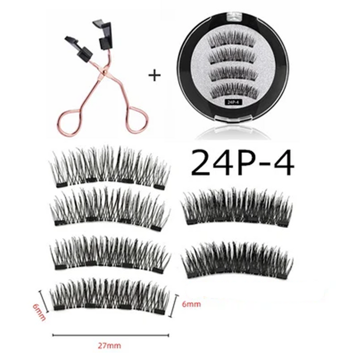 "Magnetiskt ögonfransset med böjare i rostfritt stål, enkelt att applicera och återanvända för en felfri ögonmakeup."