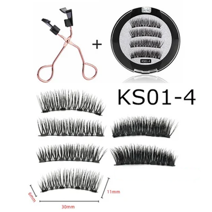 "Magnetiskt ögonfransset med böjare i rostfritt stål, enkelt att applicera och återanvända för en felfri ögonmakeup."