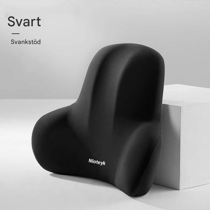 Närbild på ländryggstöd för bilstol i memory foam med tryckavlastning