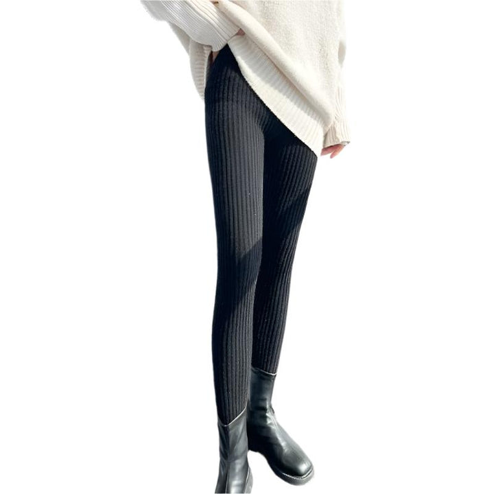 Stickade ribbade leggings för dam med hög midja i helfigur