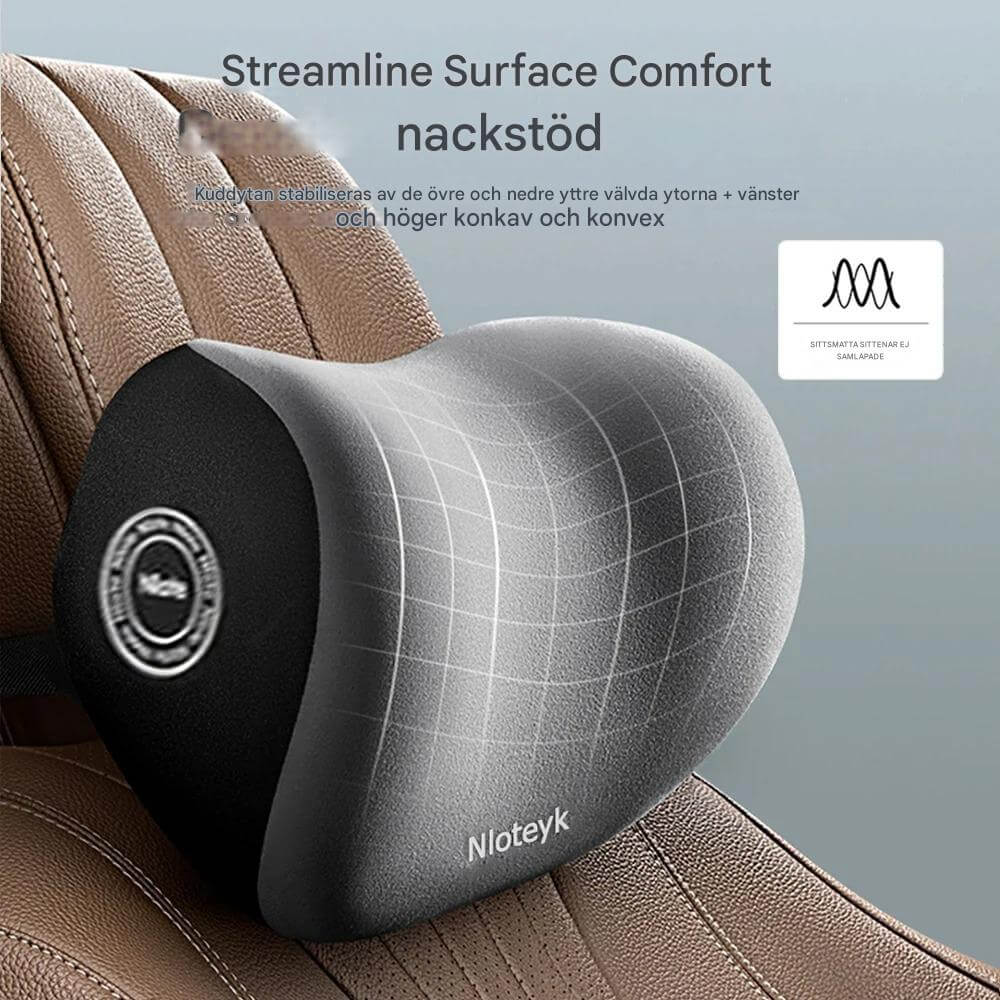 Ergonomisk nack- och ryggkudde för bilen i svart memory foam, framifrån