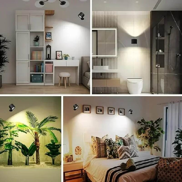 NordGlow vägglampa monterad i olika rum som sovrum och badrum