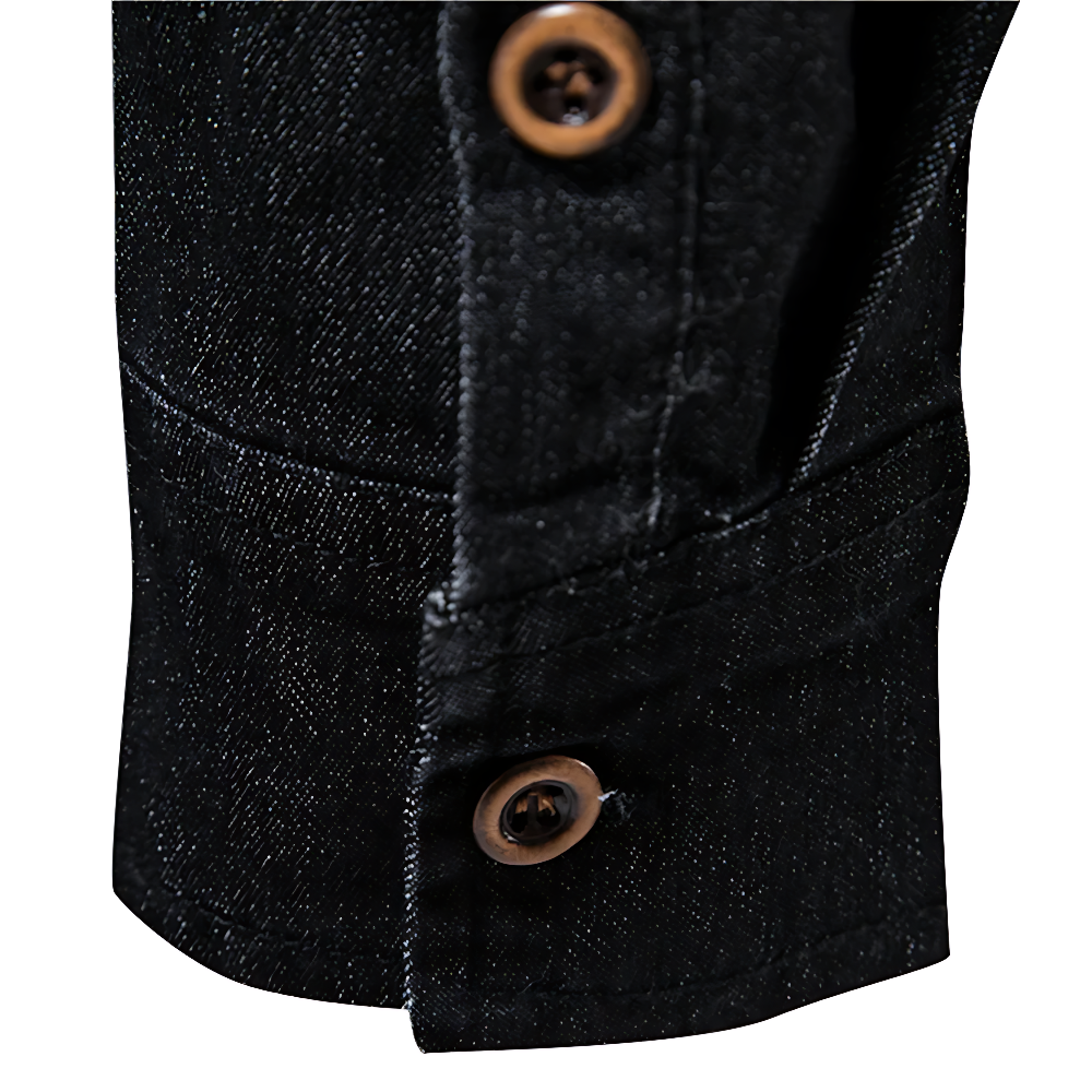 Strukturbild av tyget på den blå jeansskjortan, mjukt och slittåligt material