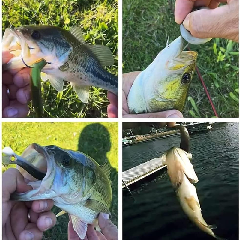 "Mångsegmenterade mjukbeten för fiske, med naturliga simrörelser, fragmenterad design och glittrande färgvariationer."