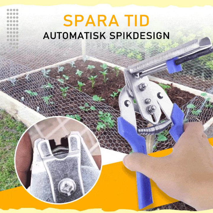 Mångsidig tång för burklämmor i manganstål med blå plasthandtag, perfekt för stängsel och burar, ergonomisk och hållbar.