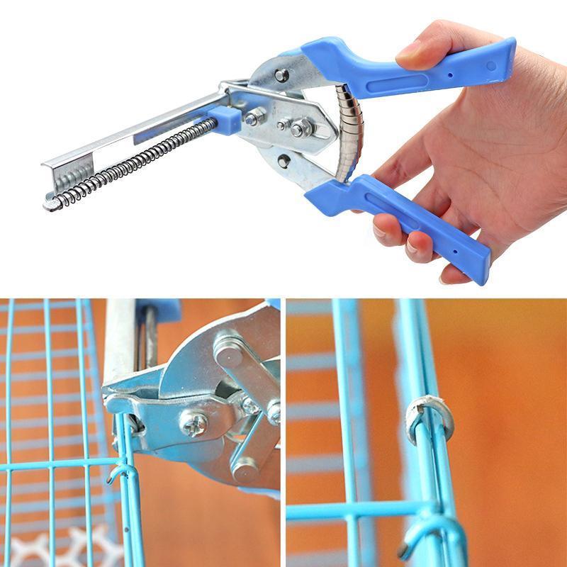 Mångsidig tång för burklämmor i manganstål med blå plasthandtag, perfekt för stängsel och burar, ergonomisk och hållbar.
