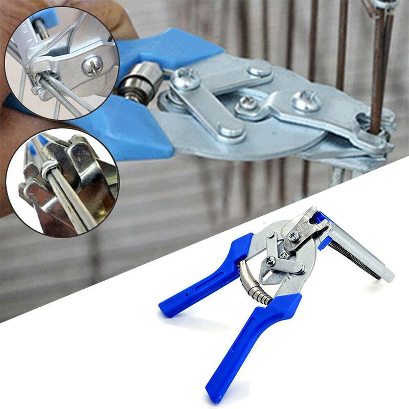 Mångsidig tång för burklämmor i manganstål med blå plasthandtag, perfekt för stängsel och burar, ergonomisk och hållbar.