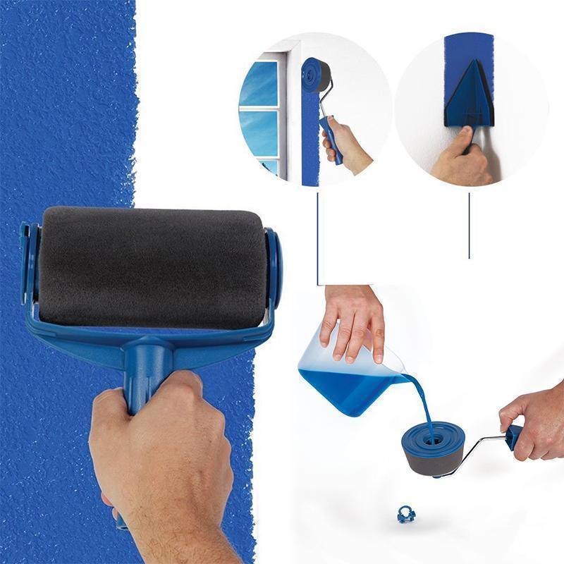 Mångsidig målarroller med ergonomiskt handtag, microfiber, effektiv och hållbar, perfekt för jämn målning av väggar och tak.
