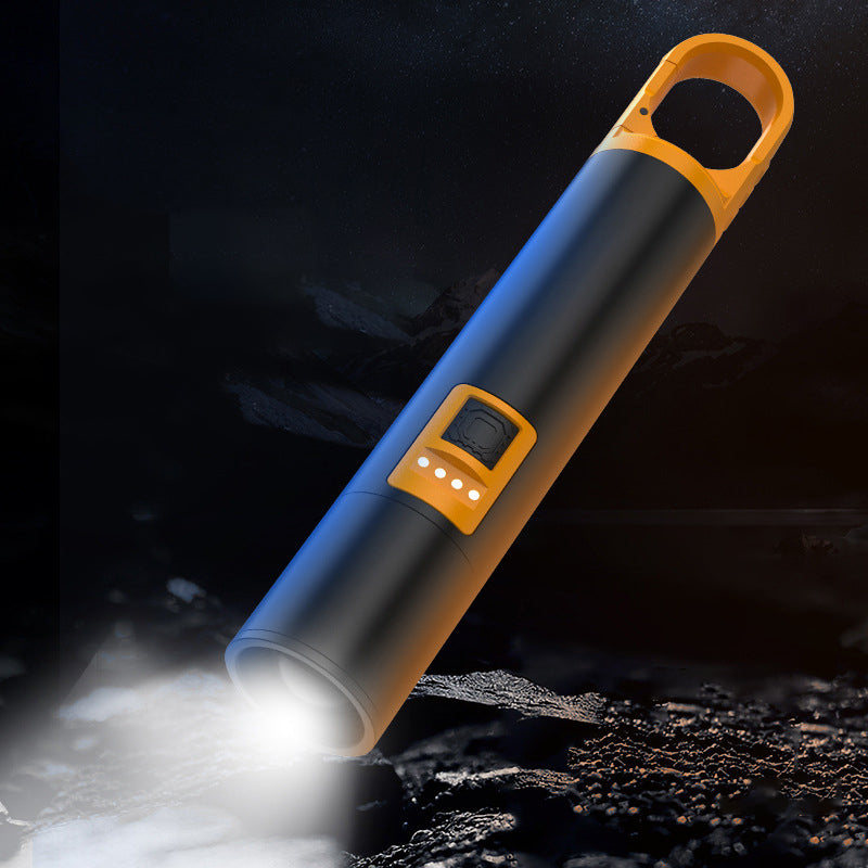 "Mångsidig Super Power LED-ficklampa med 1000 lumen, robust design, XHP50 LED, svart kropp, 3 ljuslägen, IP4-klassad."