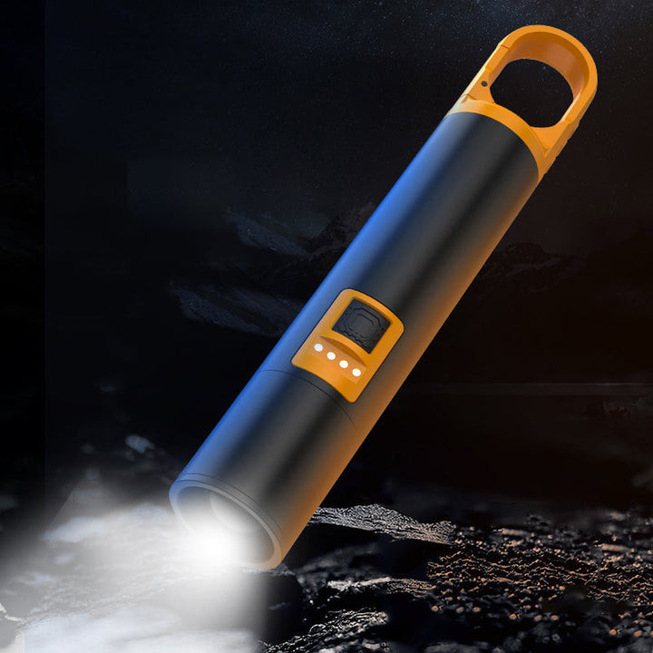"Mångsidig Super Power LED-ficklampa med 1000 lumen, robust design, XHP50 LED, svart kropp, 3 ljuslägen, IP4-klassad."