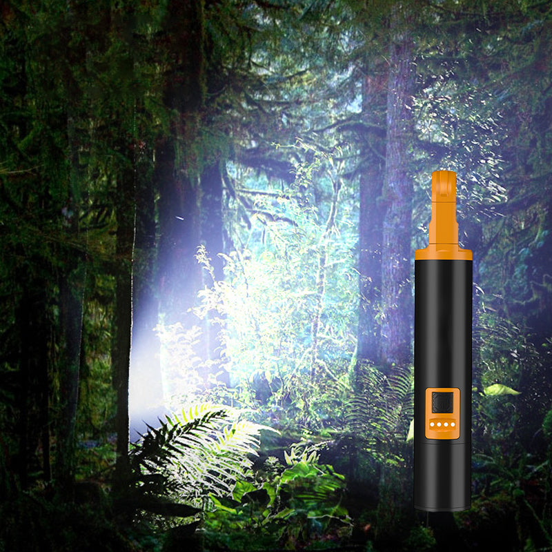 "Mångsidig Super Power LED-ficklampa med 1000 lumen, robust design, XHP50 LED, svart kropp, 3 ljuslägen, IP4-klassad."