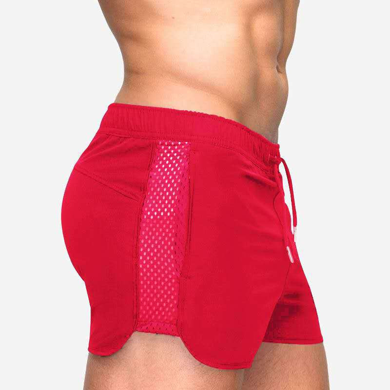 "Mäns andningsbara sommarmesh shorts i flera färger, lätt meshmaterial, två fickor, ideal för strand och träning."