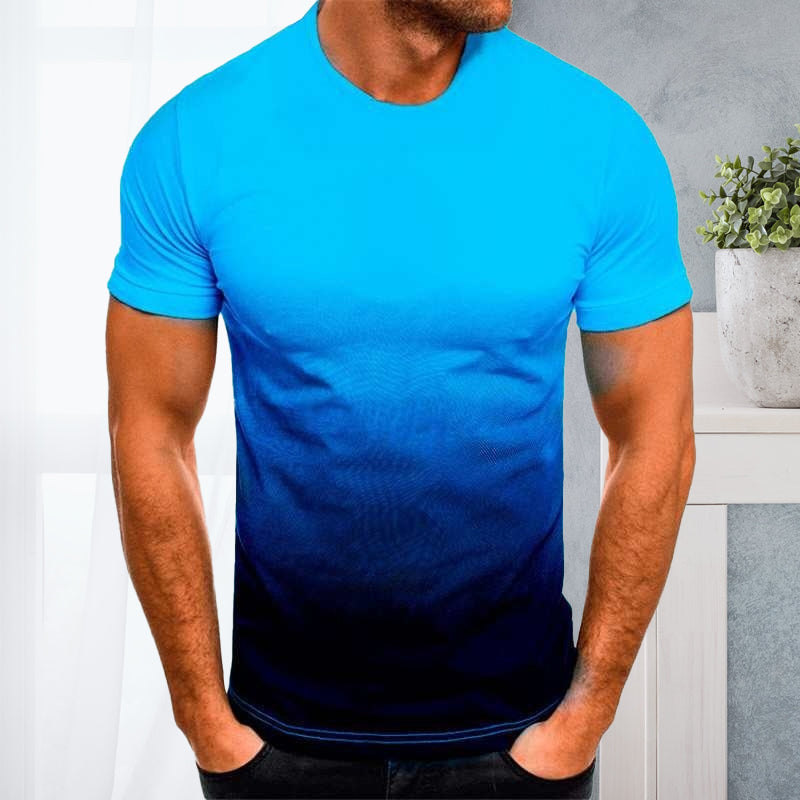 "Mäns kortärmad t-shirt med rund hals och gradienttryck, stilfull design för en modern och avslappnad look."