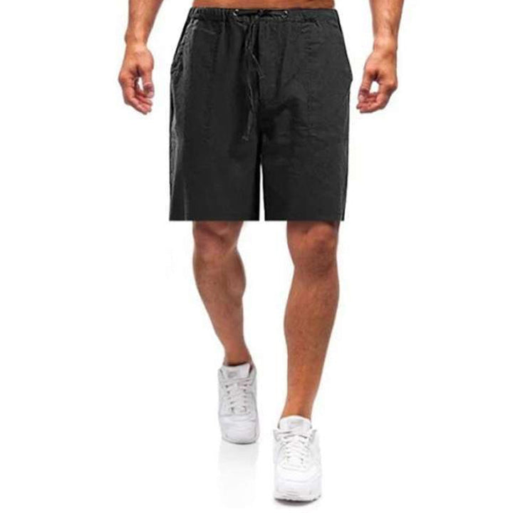 "Mäns linne shorts med lös passform, beige, elastiskt midjeband och dragsko, idealiska för sommardagar."