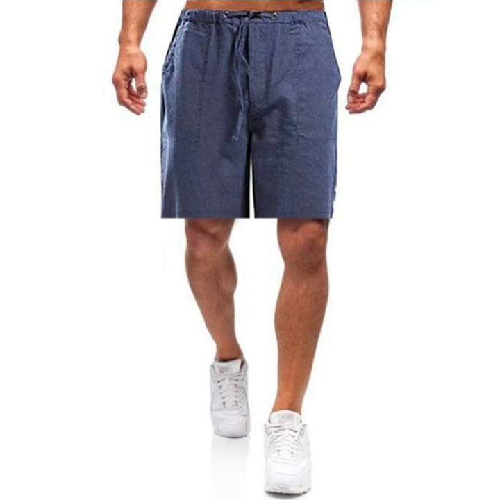 "Mäns linne shorts med lös passform, beige, elastiskt midjeband och dragsko, idealiska för sommardagar."