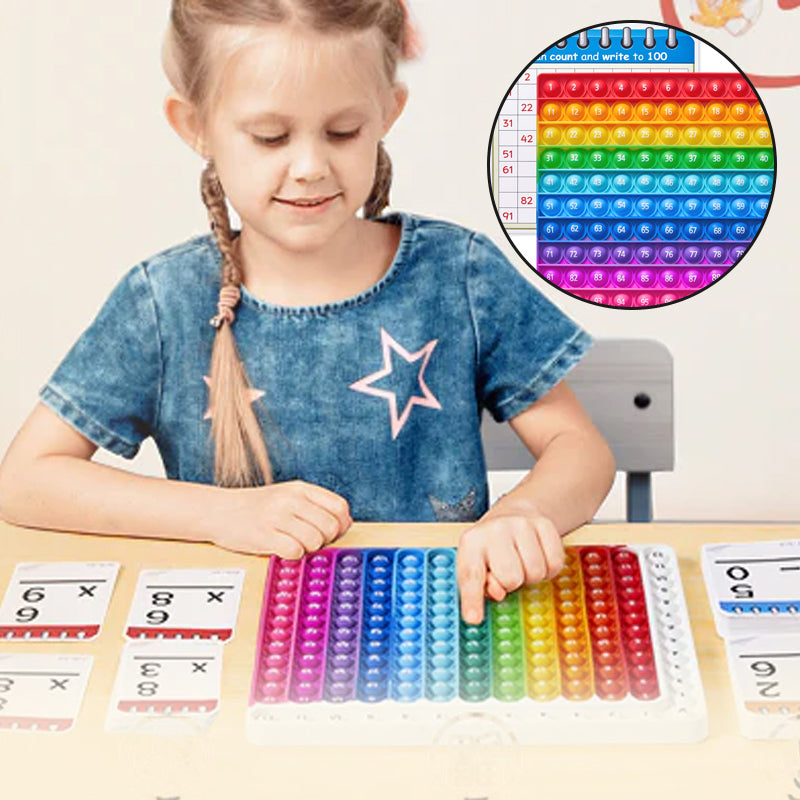 Matematiska flash-kort och pop fidget-diagram för barn med färgglada design. Interaktiv inlärning och taktil stimulans.
