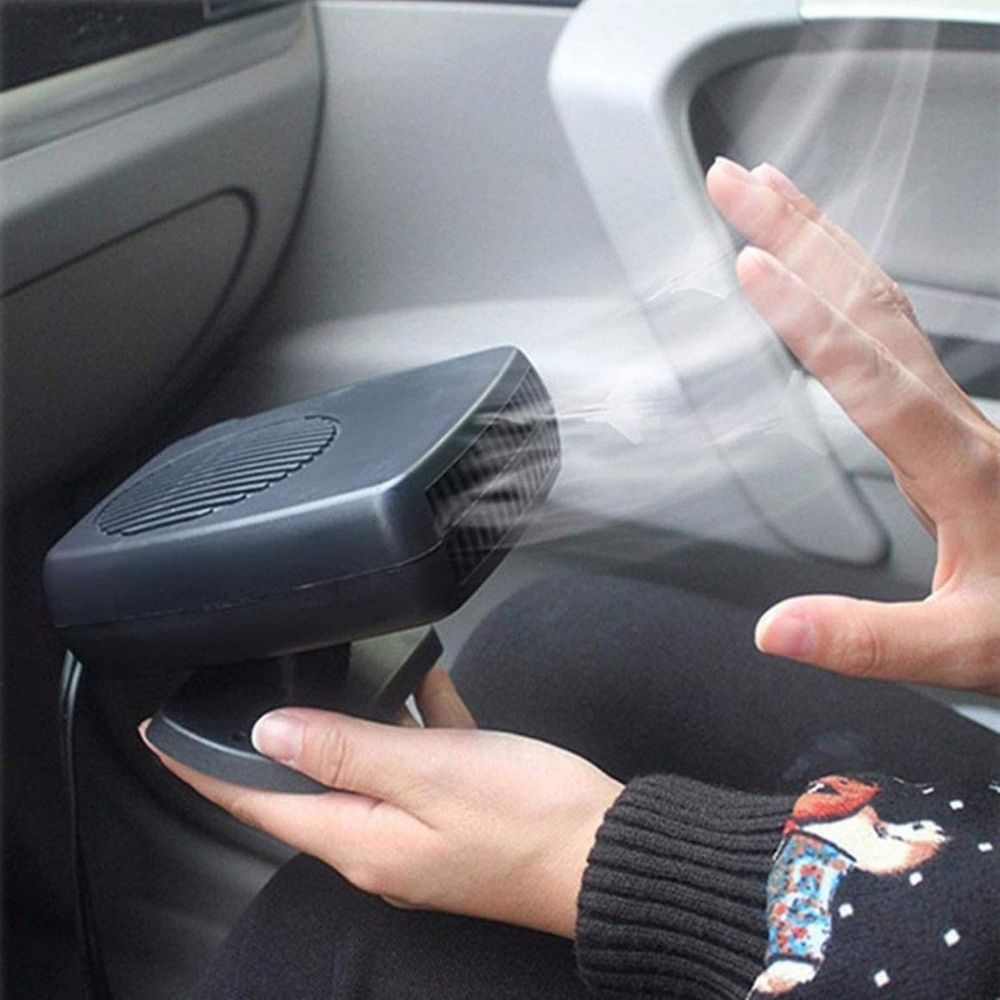 Svart 12V bilvärmare med justerbart fäste för enkel placering i bilen