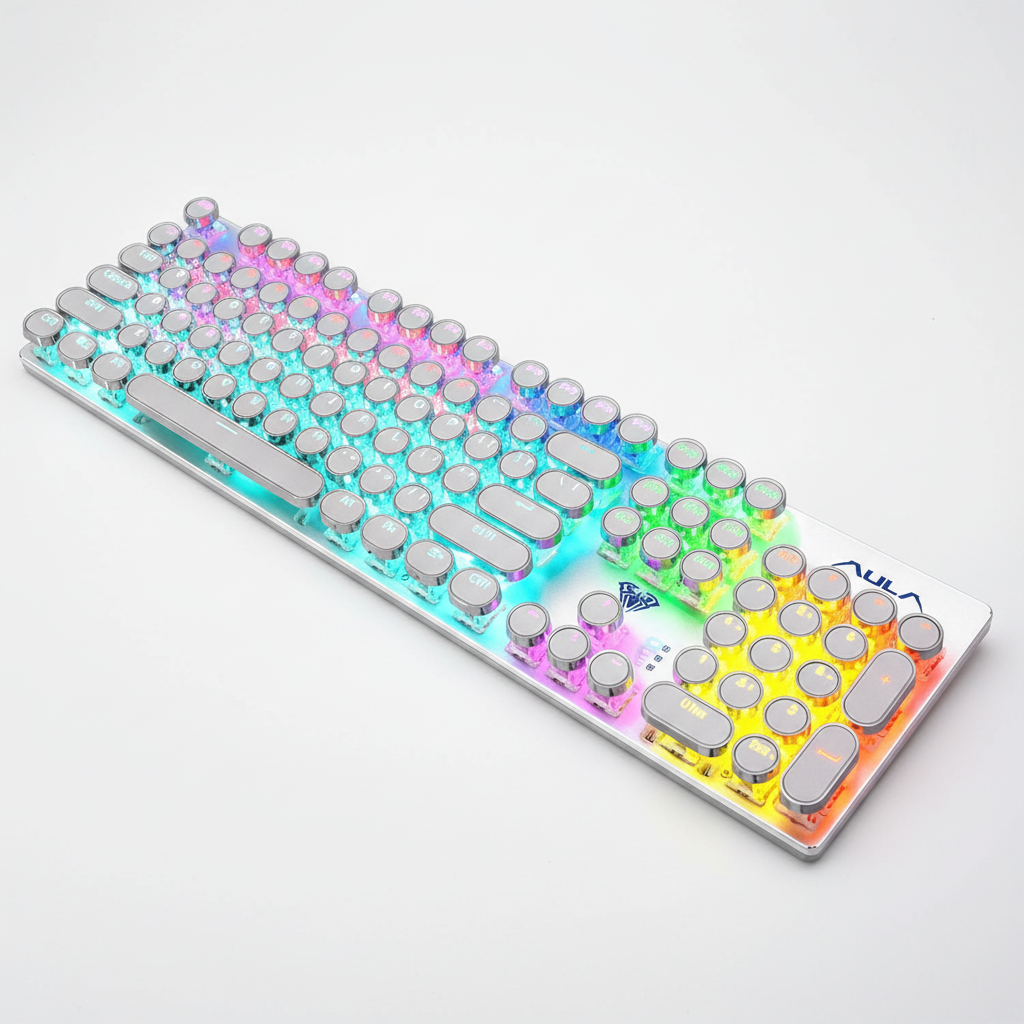 Stilrent mekaniskt tangentbord med levande LED-belysning; perfekt för arbete och intensiv gaming.