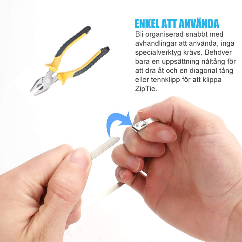 Metalliska spännband av rostfritt stål med blanka ytor och stabila sömmar, perfekt för industriellt bruk och hushåll.