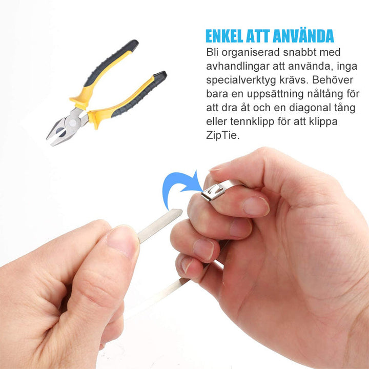 Metalliska spännband av rostfritt stål med blanka ytor och stabila sömmar, perfekt för industriellt bruk och hushåll.