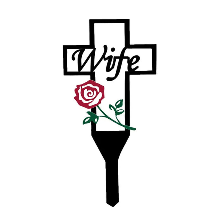 Minnesteck från metall för föräldrar med rosor, robust ståldesign för att hedra minnen på kyrkogårdar och minnesplatser.