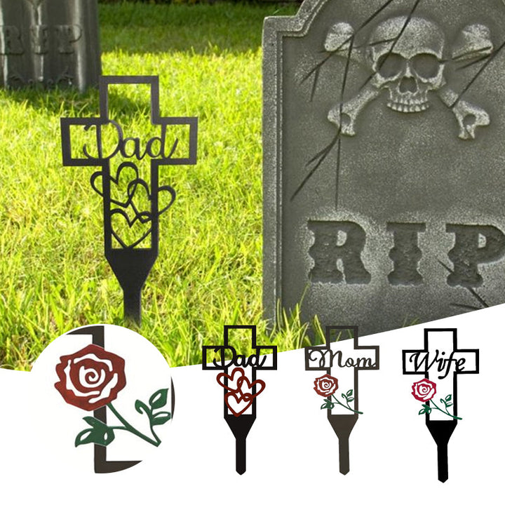 Minnesteck från metall för föräldrar med rosor, robust ståldesign för att hedra minnen på kyrkogårdar och minnesplatser.