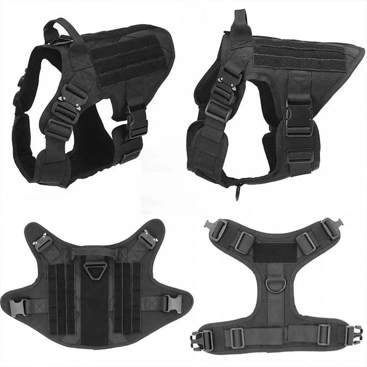 Justerbar hundsele i militärstil med reflexer för ökad säkerhet vid promenader. Slitstark design.