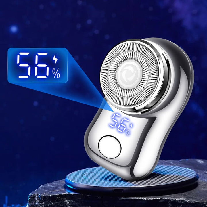 "Mini elektrisk rakapparat med smart digital display och kompakt design för effektiv herrrakning."