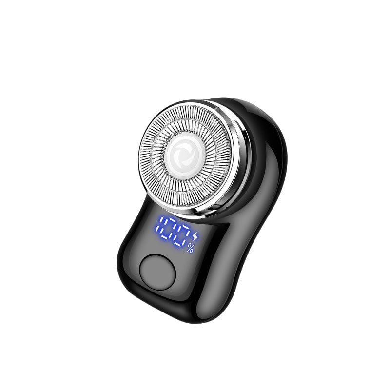 "Mini elektrisk rakapparat med smart digital display och kompakt design för effektiv herrrakning."