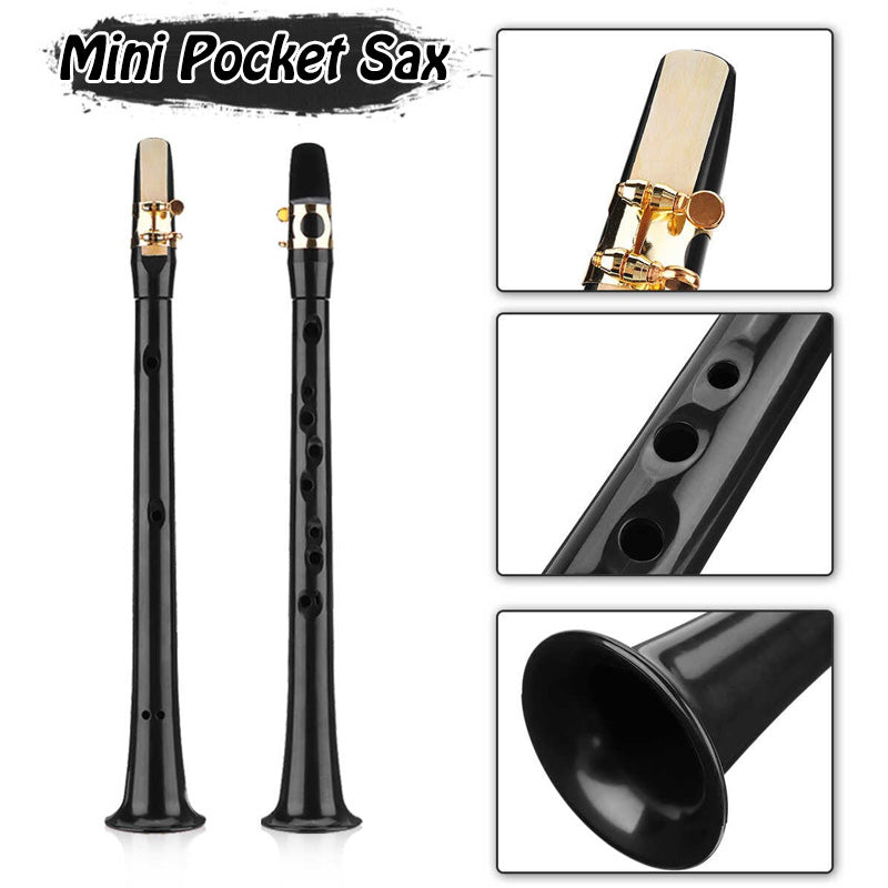 "Mini pocket saxofon för nybörjare, bärbar och lätt med solid ABS-konstruktion, ton nära riktig saxofon, svart färg."