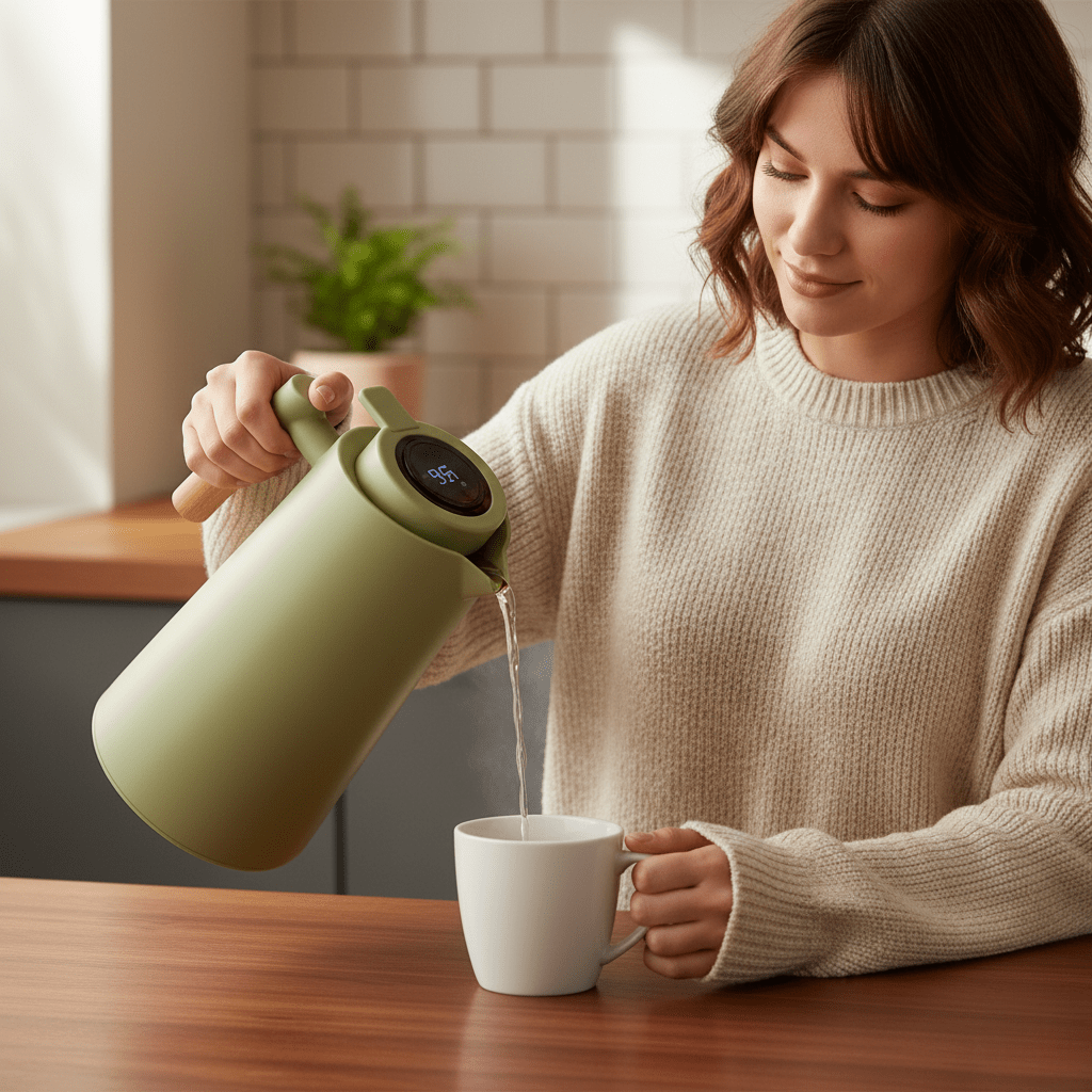 1 liters termosflaska med minimalistisk design. Idealisk för kaffe, te eller kallt vatten på kontoret eller utomhus.