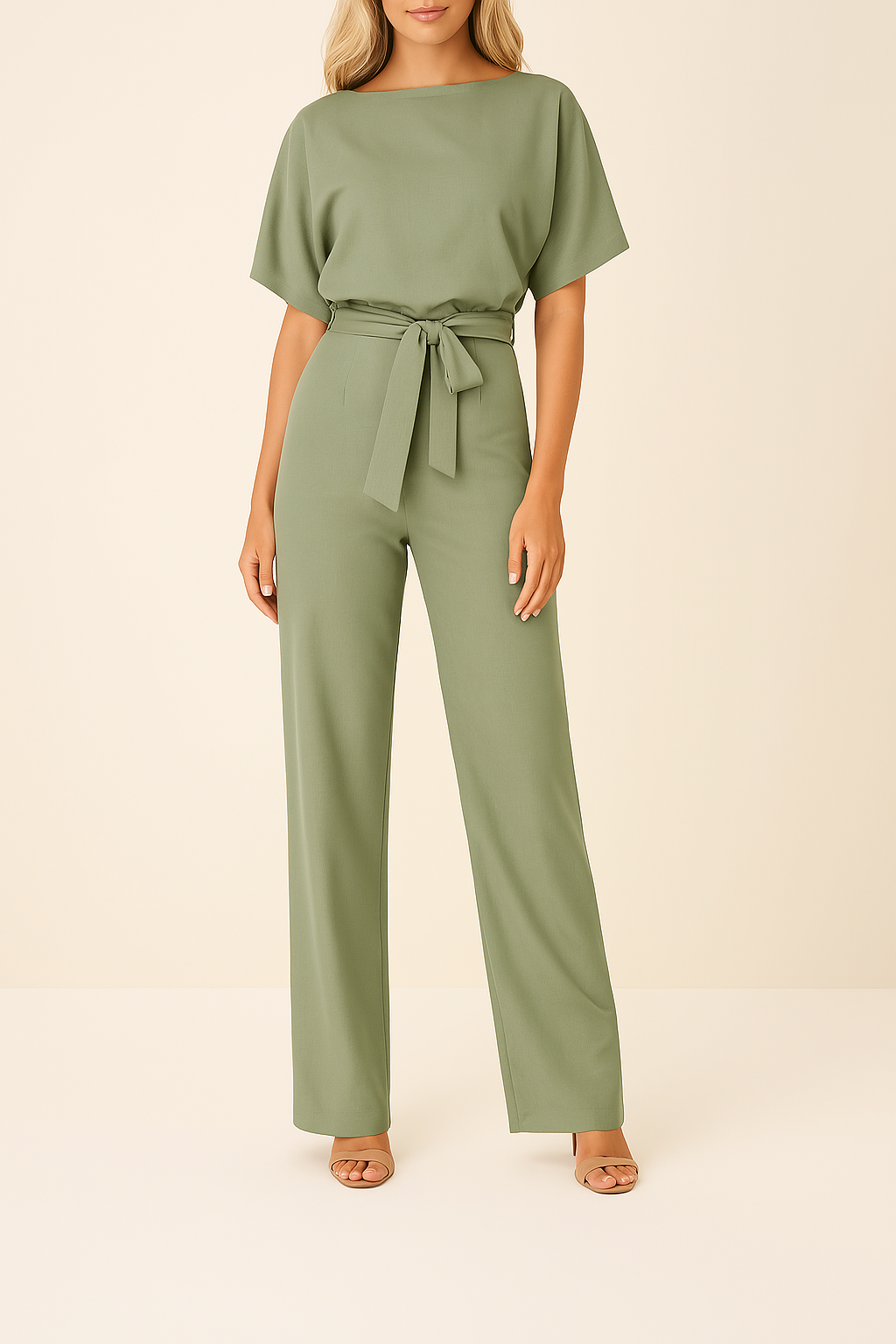 Damjumpsuit med knytband, vida ben och kort ärm. Minimalistisk design, perfekt passform.