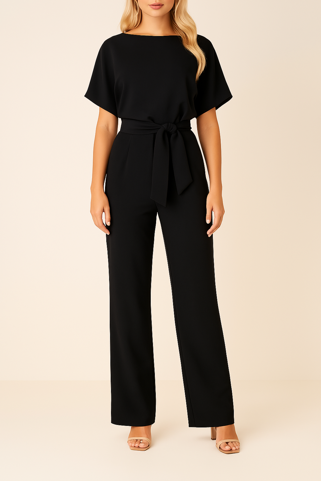 "Emma" damjumpsuit, minimalistisk, med vida ben och knytband. Elegant för både vardag & fest.