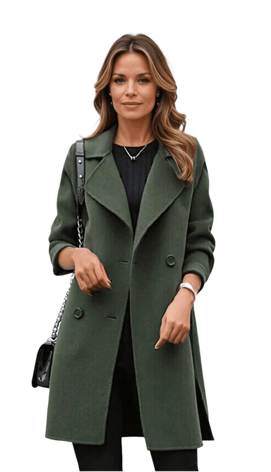 Lång dubbelknäppt kavajvinterjacka för dam i elegant stil för kyliga dagar