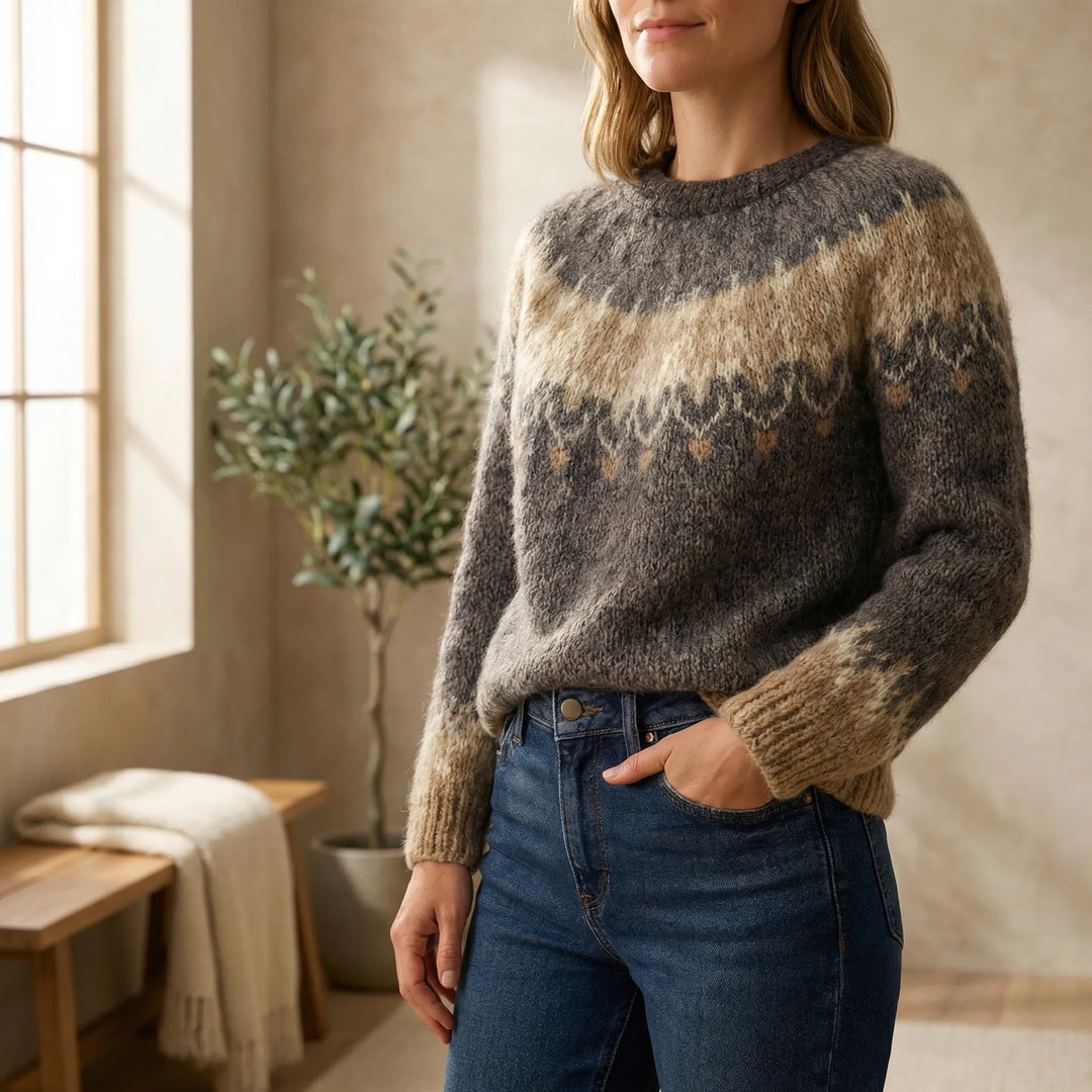Mjuk grå rundhalsad damtröja 'Kiara'. Klassisk och stilren pullover, perfekt som bekväm vardagsöverdel.