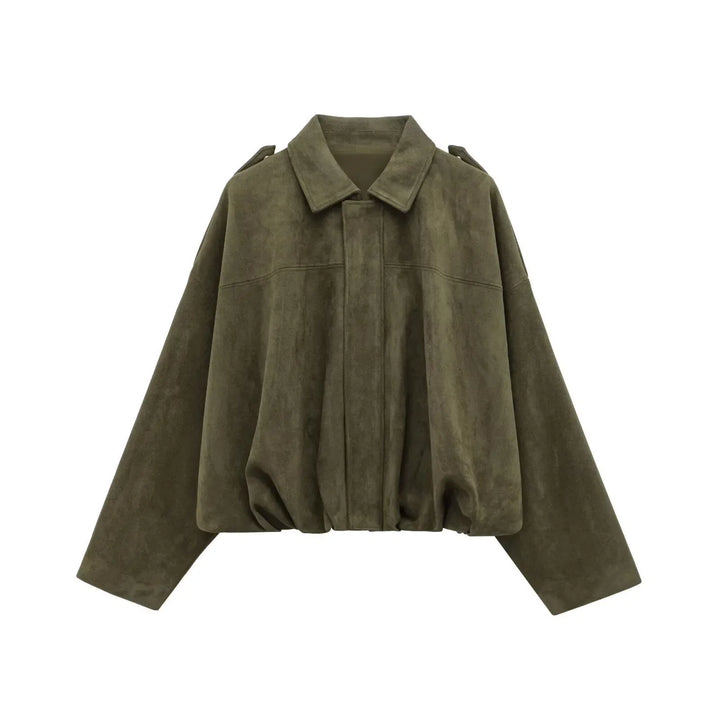 Trendig oversized damjacka i mockaliknande material. Passar som höst-, vår- och vinterjacka.