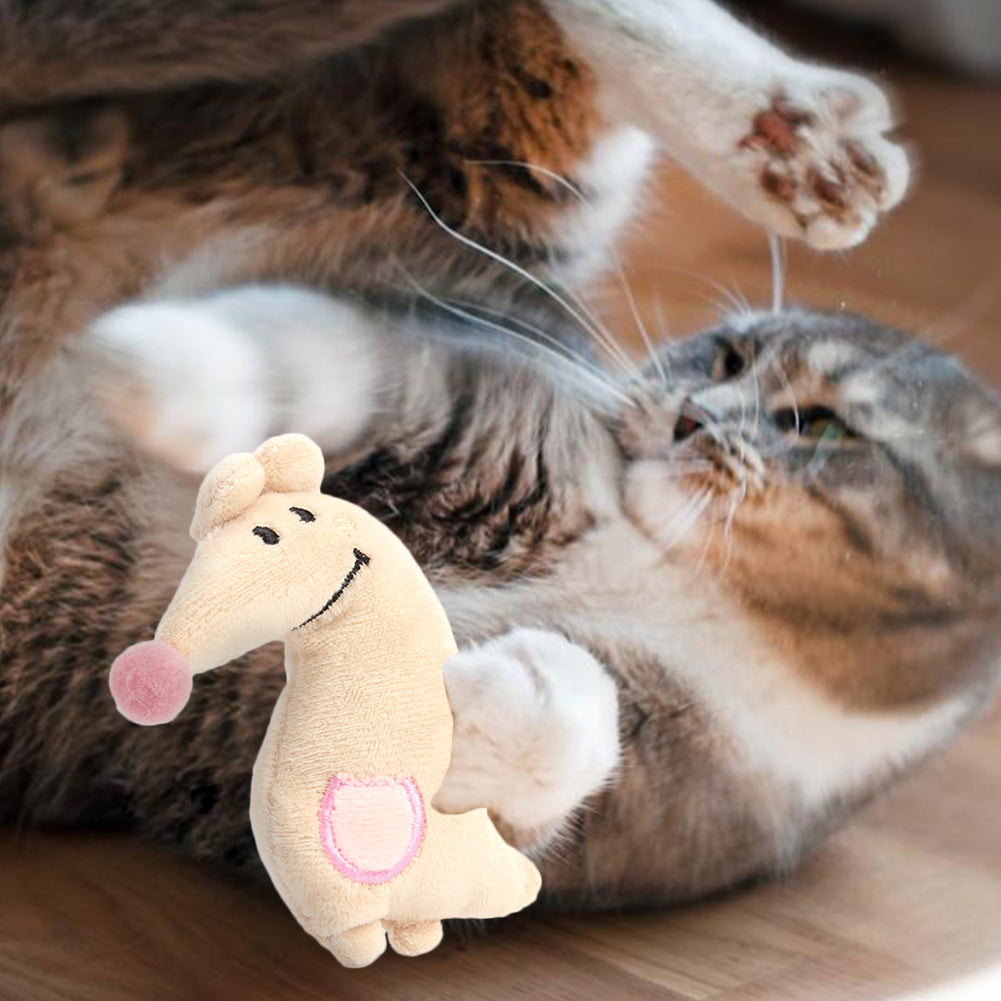 Detaljbild av mjuk tuggleksak för katt, främjar lugn & glädje hos kattdjur.