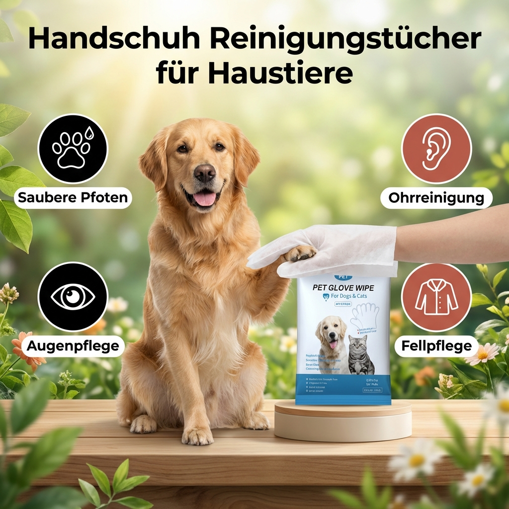 Enkla rengöringshandskar med våtservettfunktion för snabb och hygienisk pälsvård av katt & hund.