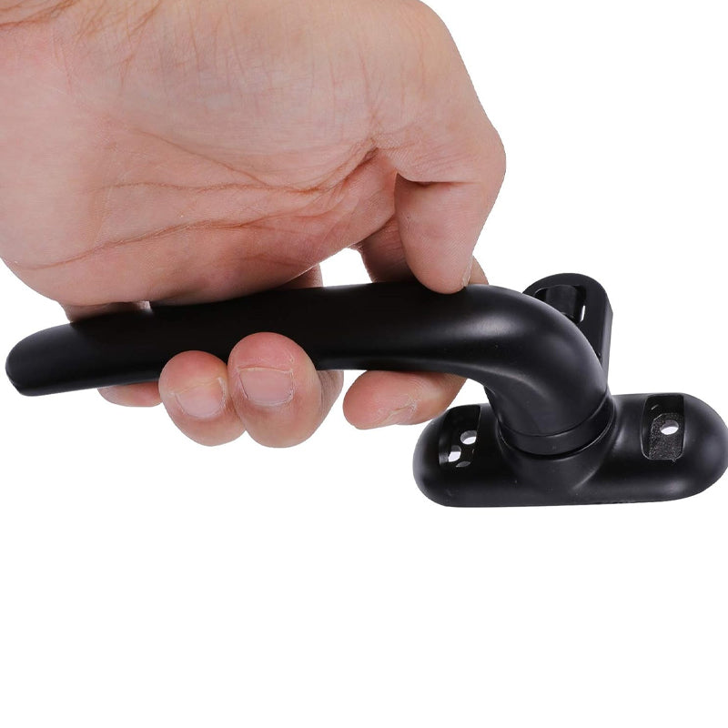 Modernt casement-handtag för dörr och fönster i aluminium, svart finish, ergonomisk design med omvänd funktionalitet.