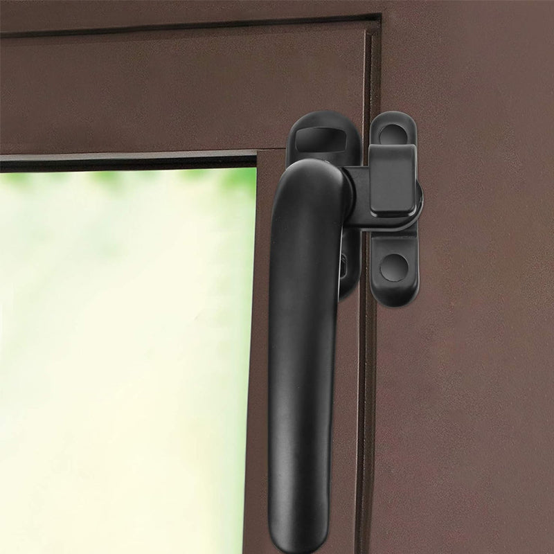 Modernt casement-handtag för dörr och fönster i aluminium, svart finish, ergonomisk design med omvänd funktionalitet.