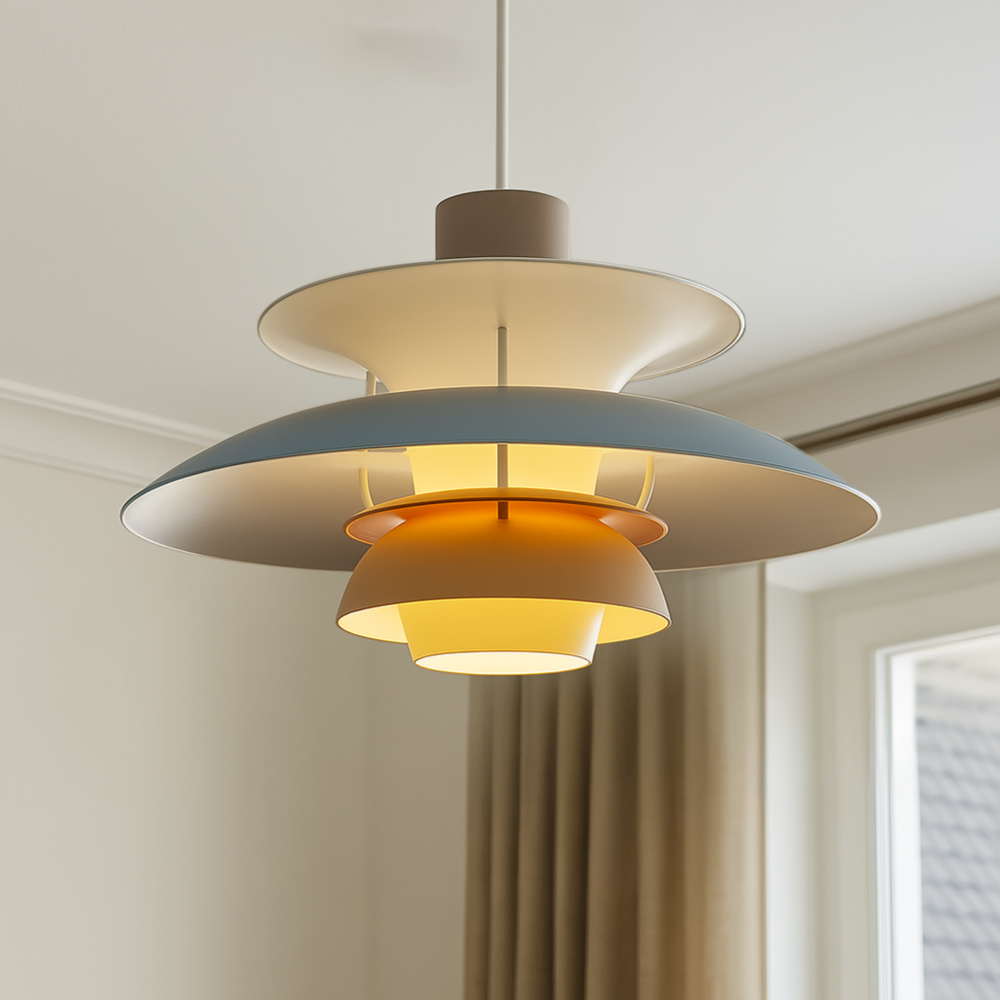 Elegant rund LED-taklampa, dimbar för kontorsmiljö eller sovrum, modern touch.