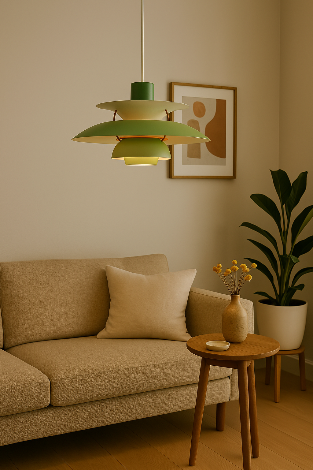 Vardagsrumstaklampa, dimbar LED-teknik för optimal ljussättning och modern känsla.