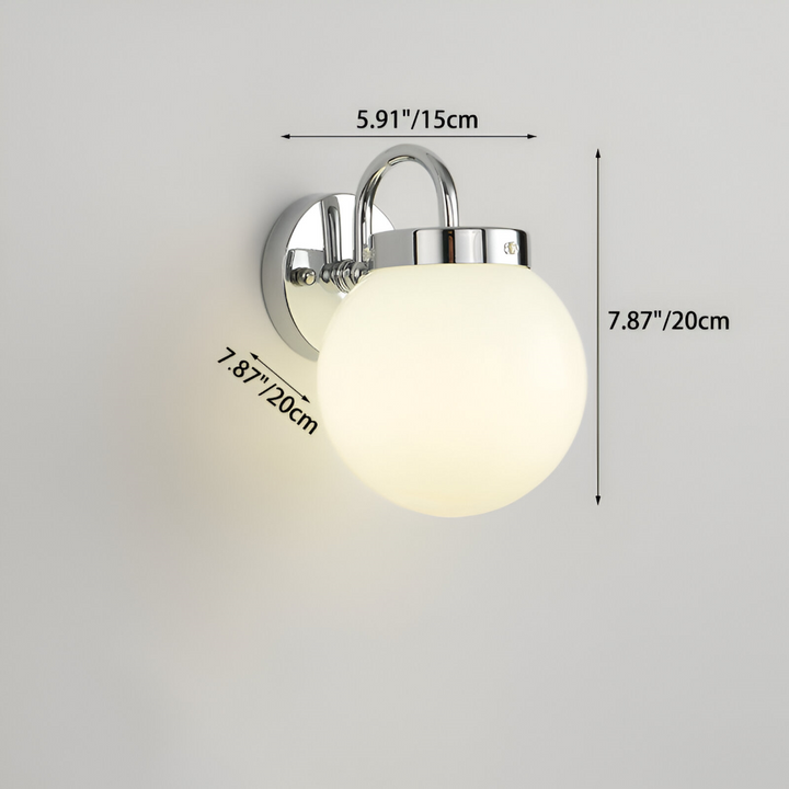 Glasvägglampa, klotformad och randig, med inbyggd LED. Modern design för rummet.