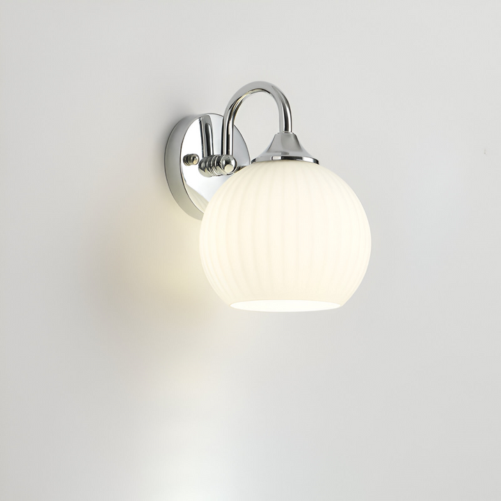 Mångsidig vägglampa: randigt glas, klotformad och LED, för vardagsrum och sovrum.