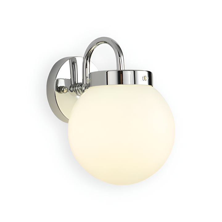 Randig glasvägglampa med klotform, LED-belysning för ett modernt hem.