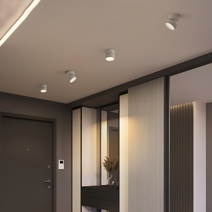 LED taklampa med flera riktbara spotlights, modern design för hall eller sovrum.