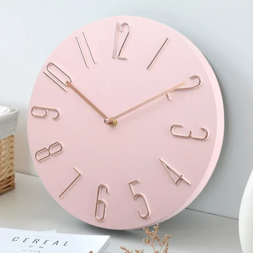 Modern minimalistisk väggklocka med tyst urverk. Rund designklocka som passar utmärkt för hemdekoration.
