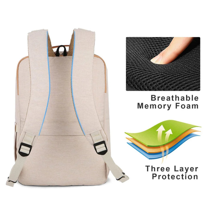Röd unisex ryggsäck med laptopfack & USB-laddning. Mångsidig och bekväm för alla årstider.